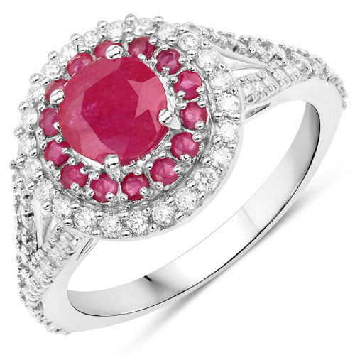Bids.com 1.95 Carat Genuine Ruby and White Diamond 14K White Gold Ring Rings White Smoke size 5.00,size 6.00,size 7.00,size 8.00,size 9.00