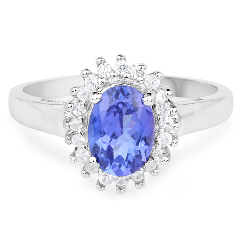 Bids.com 1.45 Carat Genuine Tanzanite and White Zircon .925 Sterling Silver Ring Rings White Smoke size 6.00,size 7.00,size 8.00,size 9.00