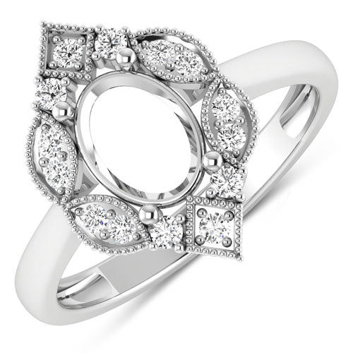 Bids.com 0.20 Carat Genuine White Diamond 14K White Gold Semi Mount Ring - holds 8x6mm Oval Gemstone Rings White Smoke size 6.00,size 7.00,size 8.00