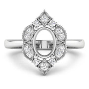 Bids.com 0.20 Carat Genuine White Diamond 14K White Gold Semi Mount Ring - holds 8x6mm Oval Gemstone Rings White Smoke size 6.00,size 7.00,size 8.00