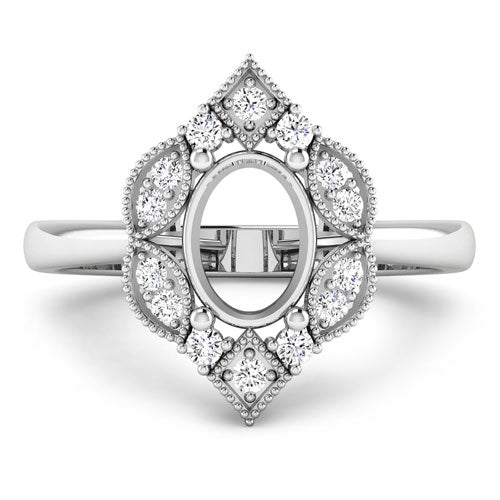 Bids.com 0.20 Carat Genuine White Diamond 14K White Gold Semi Mount Ring - holds 8x6mm Oval Gemstone Rings White Smoke size 6.00,size 7.00,size 8.00