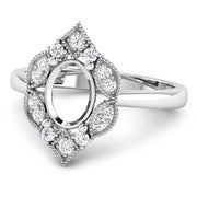 Bids.com 0.20 Carat Genuine White Diamond 14K White Gold Semi Mount Ring - holds 8x6mm Oval Gemstone Rings White Smoke size 6.00,size 7.00,size 8.00