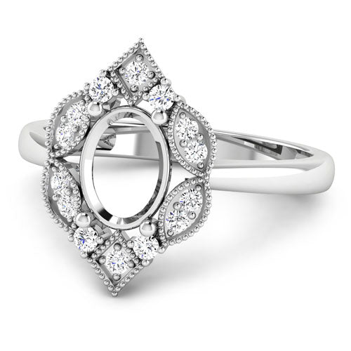 Bids.com 0.20 Carat Genuine White Diamond 14K White Gold Semi Mount Ring - holds 8x6mm Oval Gemstone Rings White Smoke size 6.00,size 7.00,size 8.00