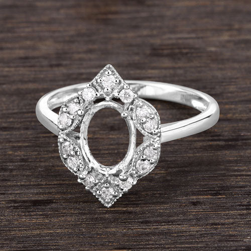 Bids.com 0.20 Carat Genuine White Diamond 14K White Gold Semi Mount Ring - holds 8x6mm Oval Gemstone Rings Dark Slate Gray size 6.00,size 7.00,size 8.00