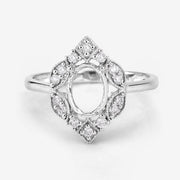 Bids.com 0.20 Carat Genuine White Diamond 14K White Gold Semi Mount Ring - holds 8x6mm Oval Gemstone Rings White Smoke size 6.00,size 7.00,size 8.00