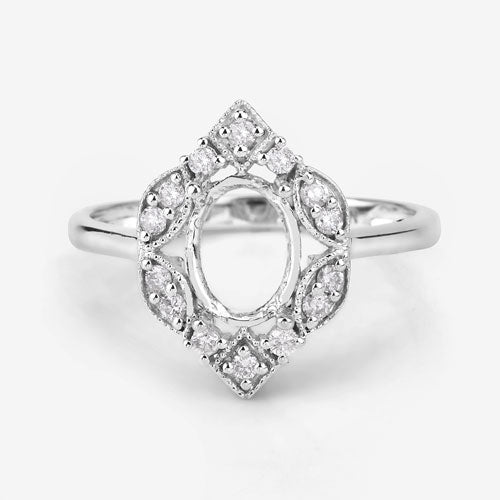Bids.com 0.20 Carat Genuine White Diamond 14K White Gold Semi Mount Ring - holds 8x6mm Oval Gemstone Rings White Smoke size 6.00,size 7.00,size 8.00