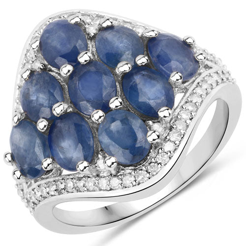 Bids.com 3.40 Carat Genuine Blue Sapphire and White Diamond .925 Sterling Silver Ring Rings White Smoke size 6.00,size 7.00,size 8.00,size 9.00,size 5.00