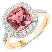 Bids.com 2.71 Carat Genuine Royal Pink Tourmaline and White Diamond 14K Yellow Gold Ring Rings White Smoke size 7.00,size 6.00,size 8.00