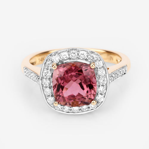Bids.com 2.71 Carat Genuine Royal Pink Tourmaline and White Diamond 14K Yellow Gold Ring Rings Lavender size 7.00,size 6.00,size 8.00