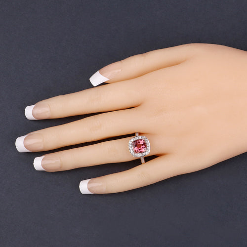 Bids.com 2.71 Carat Genuine Royal Pink Tourmaline and White Diamond 14K Yellow Gold Ring Rings Light Pink size 7.00,size 6.00,size 8.00