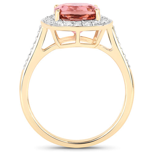 Bids.com 2.71 Carat Genuine Royal Pink Tourmaline and White Diamond 14K Yellow Gold Ring Rings White Smoke size 7.00,size 6.00,size 8.00