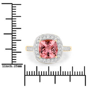 Bids.com 2.71 Carat Genuine Royal Pink Tourmaline and White Diamond 14K Yellow Gold Ring Rings White Smoke size 7.00,size 6.00,size 8.00