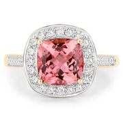 Bids.com 2.71 Carat Genuine Royal Pink Tourmaline and White Diamond 14K Yellow Gold Ring Rings White Smoke size 7.00,size 6.00,size 8.00
