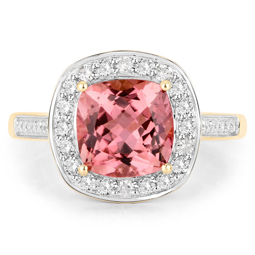 Bids.com 2.71 Carat Genuine Royal Pink Tourmaline and White Diamond 14K Yellow Gold Ring Rings White Smoke size 7.00,size 6.00,size 8.00