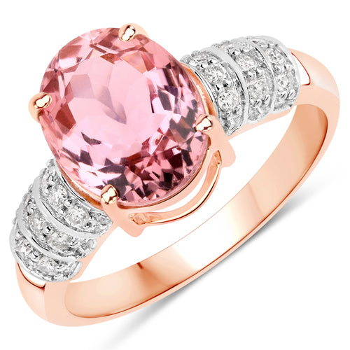 Bids.com 3.11 Carat Genuine Pink Tourmaline and White Diamond 14K Rose Gold Ring Rings White Smoke size 7.00,size 6.00,size 8.00