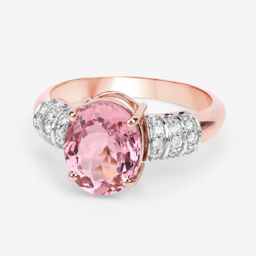 Bids.com 3.11 Carat Genuine Pink Tourmaline and White Diamond 14K Rose Gold Ring Rings Lavender size 7.00,size 6.00,size 8.00