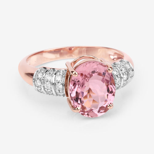 Bids.com 3.11 Carat Genuine Pink Tourmaline and White Diamond 14K Rose Gold Ring Rings Lavender size 7.00,size 6.00,size 8.00