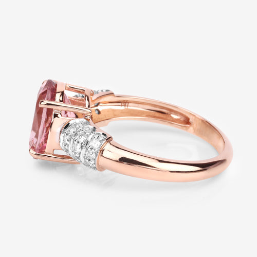 Bids.com 3.11 Carat Genuine Pink Tourmaline and White Diamond 14K Rose Gold Ring Rings White Smoke size 7.00,size 6.00,size 8.00