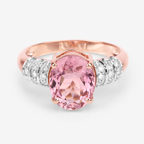 Bids.com 3.11 Carat Genuine Pink Tourmaline and White Diamond 14K Rose Gold Ring Rings Lavender size 7.00,size 6.00,size 8.00