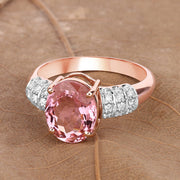 Bids.com 3.11 Carat Genuine Pink Tourmaline and White Diamond 14K Rose Gold Ring Rings Rosy Brown size 7.00,size 6.00,size 8.00