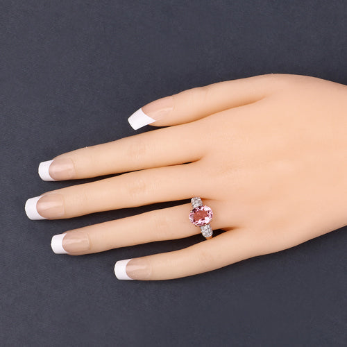 Bids.com 3.11 Carat Genuine Pink Tourmaline and White Diamond 14K Rose Gold Ring Rings Navajo White size 7.00,size 6.00,size 8.00