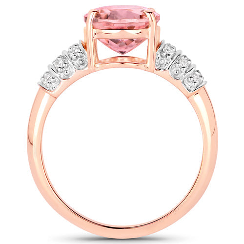 Bids.com 3.11 Carat Genuine Pink Tourmaline and White Diamond 14K Rose Gold Ring Rings White Smoke size 7.00,size 6.00,size 8.00