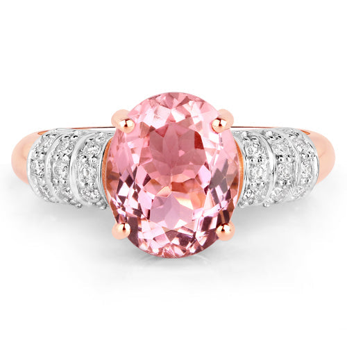 Bids.com 3.11 Carat Genuine Pink Tourmaline and White Diamond 14K Rose Gold Ring Rings White Smoke size 7.00,size 6.00,size 8.00
