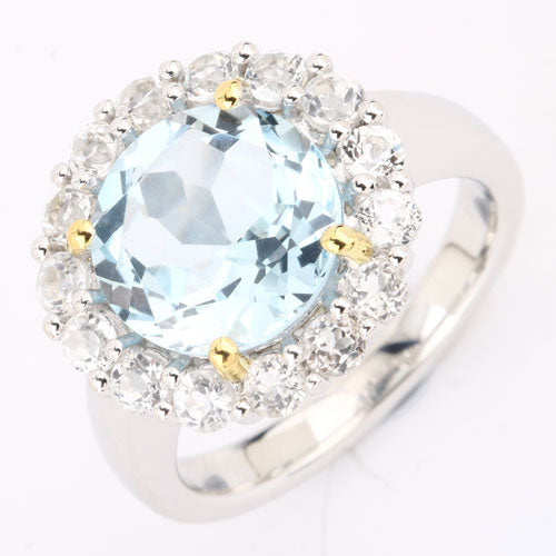 Bids.com 5.20 Carat Genuine Blue Topaz and White Topaz .925 Sterling Silver Ring Rings White Smoke size 7.00,size 6.00,size 8.00,size 9.00,size 5.00