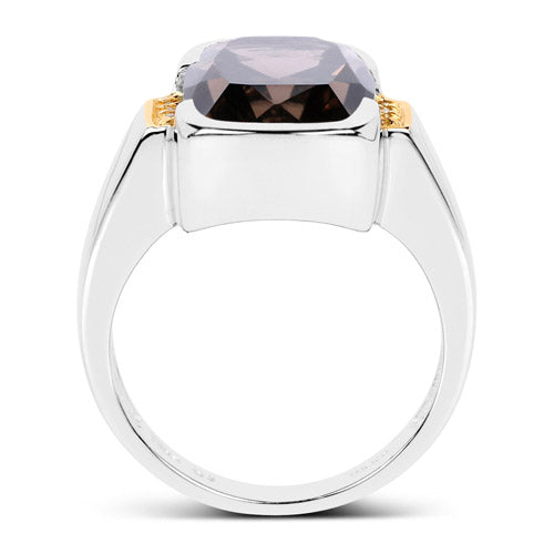 Bids.com Two Tone Plated 5.51 Carat Genuine Smoky Quartz and White Topaz .925 Sterling Silver Ring Rings White Smoke size 6.00,size 8.00,size 7.00,size 9.00