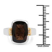 Bids.com Two Tone Plated 5.51 Carat Genuine Smoky Quartz and White Topaz .925 Sterling Silver Ring Rings White Smoke size 6.00,size 8.00,size 7.00,size 9.00