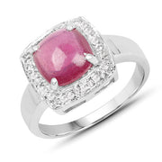 Bids.com 3.31 Carat Glass Filled Ruby and White Topaz .925 Sterling Silver Ring Rings White Smoke size 7.00,size 6.00,size 8.00,size 9.00