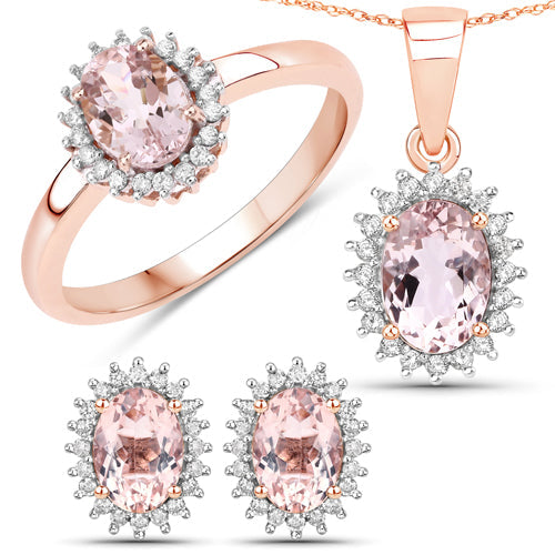 Bids.com 0.81 Carat Genuine Morganite and White Diamond 14K Rose Gold Ring Rings White Smoke size 7.00,size 6.00,size 8.00,size 9.00