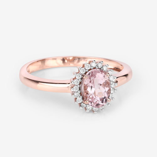 Bids.com 0.81 Carat Genuine Morganite and White Diamond 14K Rose Gold Ring Rings Lavender size 7.00,size 6.00,size 8.00,size 9.00
