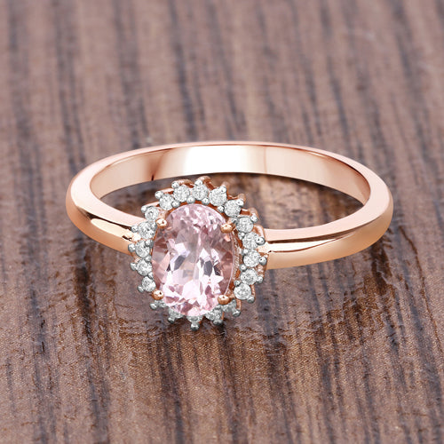 Bids.com 0.81 Carat Genuine Morganite and White Diamond 14K Rose Gold Ring Rings Slate Gray size 7.00,size 6.00,size 8.00,size 9.00