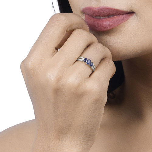 Bids.com 0.73 Carat Genuine Blue Sapphire and White Diamond 14K White Gold Ring Rings White Smoke size 6.00,size 7.00,size 8.00
