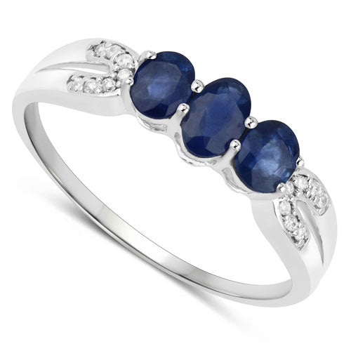 Bids.com 0.73 Carat Genuine Blue Sapphire and White Diamond 14K White Gold Ring Rings White Smoke size 6.00,size 7.00,size 8.00