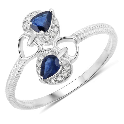 Bids.com 0.34 Carat Genuine Blue Sapphire and White Diamond 14K White Gold Ring Rings White Smoke size 5.00,size 6.00,size 7.00,size 8.00,size 9.00