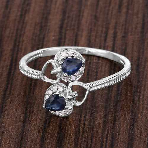 Bids.com 0.34 Carat Genuine Blue Sapphire and White Diamond 14K White Gold Ring Rings Dark Olive Green size 5.00,size 6.00,size 7.00,size 8.00,size 9.00