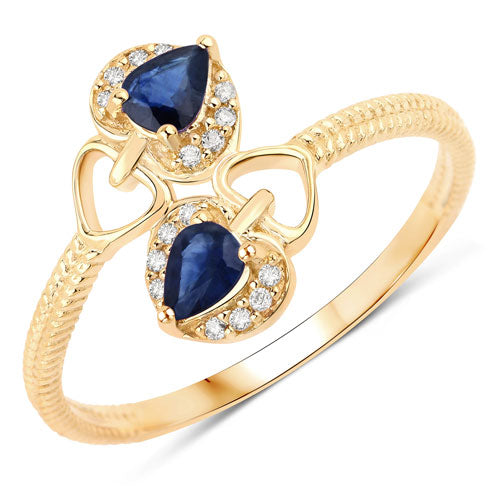 Bids.com 0.34 Carat Genuine Blue Sapphire and White Diamond 14K Yellow Gold Ring Rings White Smoke size 5.00,size 6.00,size 7.00,size 8.00,size 9.00