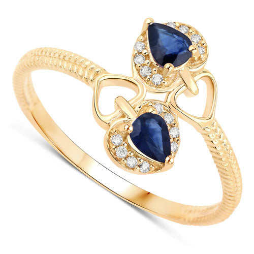Bids.com 0.34 Carat Genuine Blue Sapphire and White Diamond 14K Yellow Gold Ring Rings White Smoke size 5.00,size 6.00,size 7.00,size 8.00,size 9.00