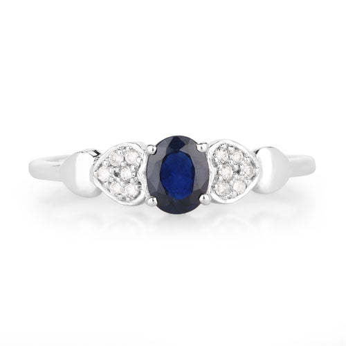 Bids.com 0.44 Carat Genuine Blue Sapphire and White Diamond 14K White Gold Ring Rings White Smoke size 5.00,size 6.00,size 7.00,size 8.00,size 9.00