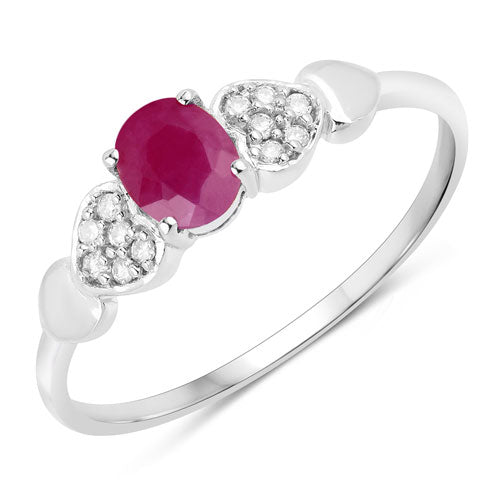 Bids.com 0.36 Carat Genuine Ruby and White Diamond 14K White Gold Ring Rings White Smoke size 5.00,size 6.00,size 7.00,size 8.00,size 9.00
