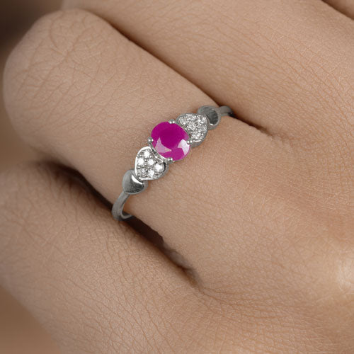 Bids.com 0.36 Carat Genuine Ruby and White Diamond 14K White Gold Ring Rings Rosy Brown size 5.00,size 6.00,size 7.00,size 8.00,size 9.00