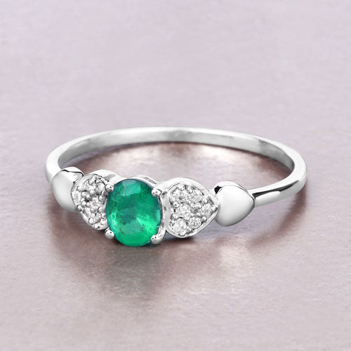 Bids.com 0.36 Carat Genuine Zambian Emerald and White Diamond 14K White Gold Ring Rings Light Gray size 5.00,size 6.00,size 7.00,size 8.00,size 9.00