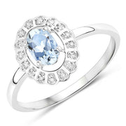 Bids.com 0.44 Carat Genuine Aquamarine and White Diamond 14K White Gold Ring Rings White Smoke size 7.00,size 5.00,size 6.00,size 8.00,size 9.00