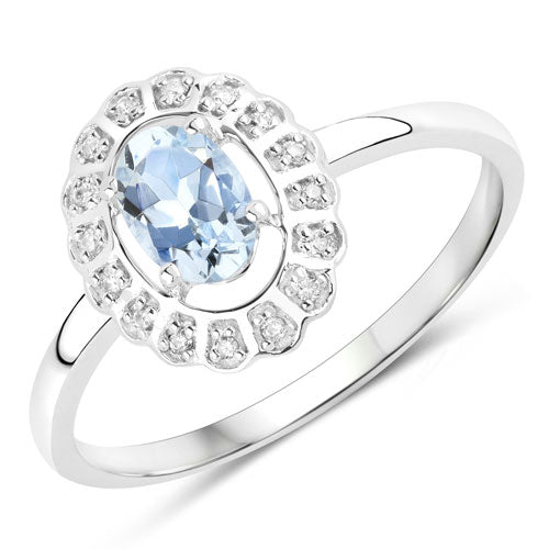 Bids.com 0.44 Carat Genuine Aquamarine and White Diamond 14K White Gold Ring Rings White Smoke size 7.00,size 5.00,size 6.00,size 8.00,size 9.00