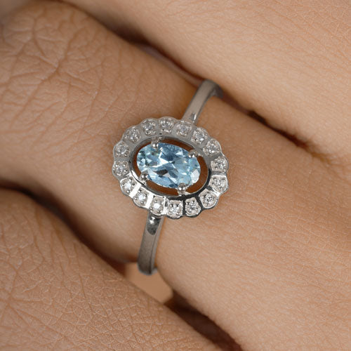 Bids.com 0.44 Carat Genuine Aquamarine and White Diamond 14K White Gold Ring Rings Rosy Brown size 7.00,size 5.00,size 6.00,size 8.00,size 9.00