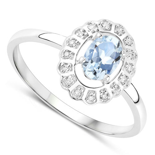 Bids.com 0.44 Carat Genuine Aquamarine and White Diamond 14K White Gold Ring Rings White Smoke size 7.00,size 5.00,size 6.00,size 8.00,size 9.00