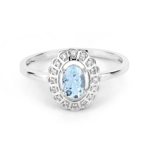 Bids.com 0.44 Carat Genuine Aquamarine and White Diamond 14K White Gold Ring Rings White Smoke size 7.00,size 5.00,size 6.00,size 8.00,size 9.00