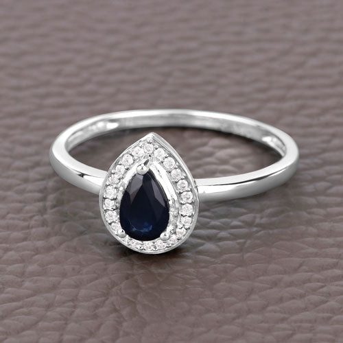Bids.com 0.48 Carat Genuine Blue Sapphire and White Diamond 14K White Gold Ring Rings Dim Gray size 5.00,size 6.00,size 7.00,size 8.00,size 9.00